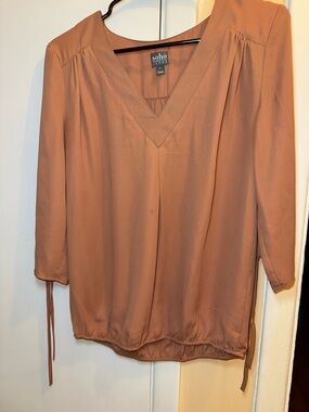 Soho Dusty Rose Tan V-Neck Blouse